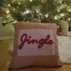 Burlap jingle pillow with bells
